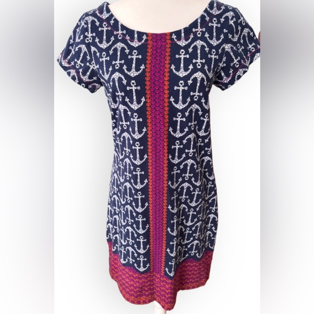Hatley Cotton Short Sleeve Blue Anchor and Seashell Coastal Dress SZ M Nautical